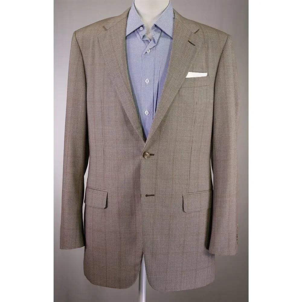 Hickey Freeman Current Addison Brown Windowpane 2-Btn Wool Sportcoat Blazer 40L